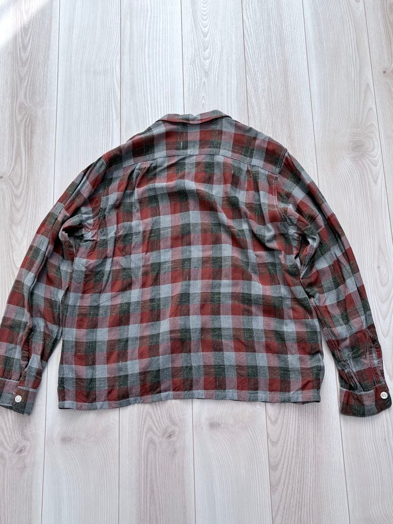 50s 60s コットン　(レーヨン混？) チェック　ビンテージ　 開襟シャツ