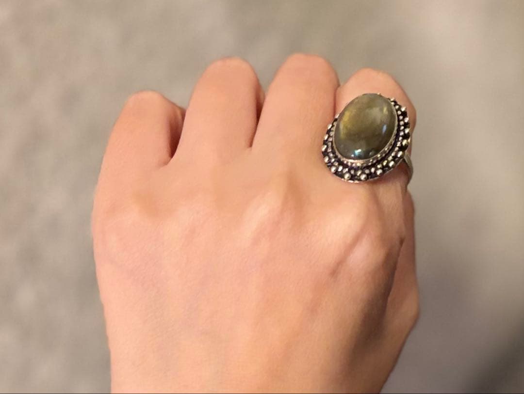 アッシュペーフランス ヴィンテージ シルバー925 ラブラドライトリング 16号