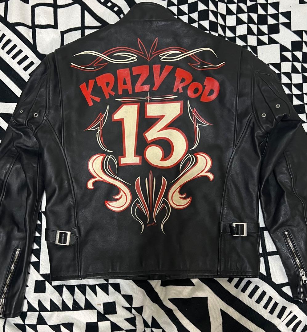 【希少】美品 KRAZY ROD カスタムペイント本革ライダースジャケット LL