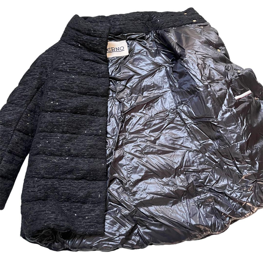 ●ヘルノHERNOハイネックスパンコール ダウンジャケットサイズ38黒7号〜9号
