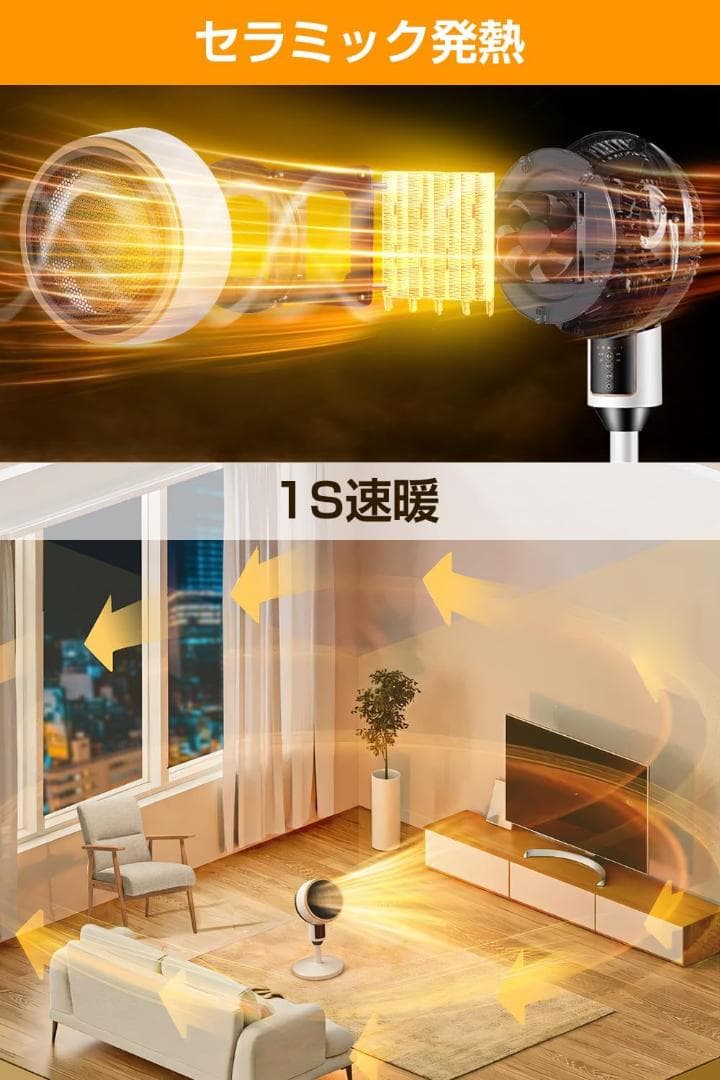 セラミックヒーター　3D首振り サーキュレーター式電気ファンヒーター　暖房器具