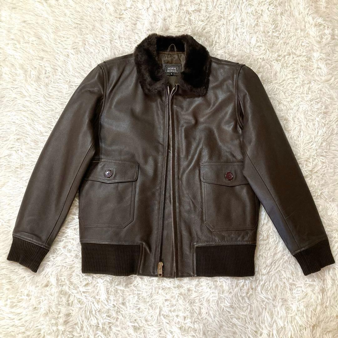 【良品・希少3L】ホーンワークス　カウレザー G-1 フライト　ダークブラウン