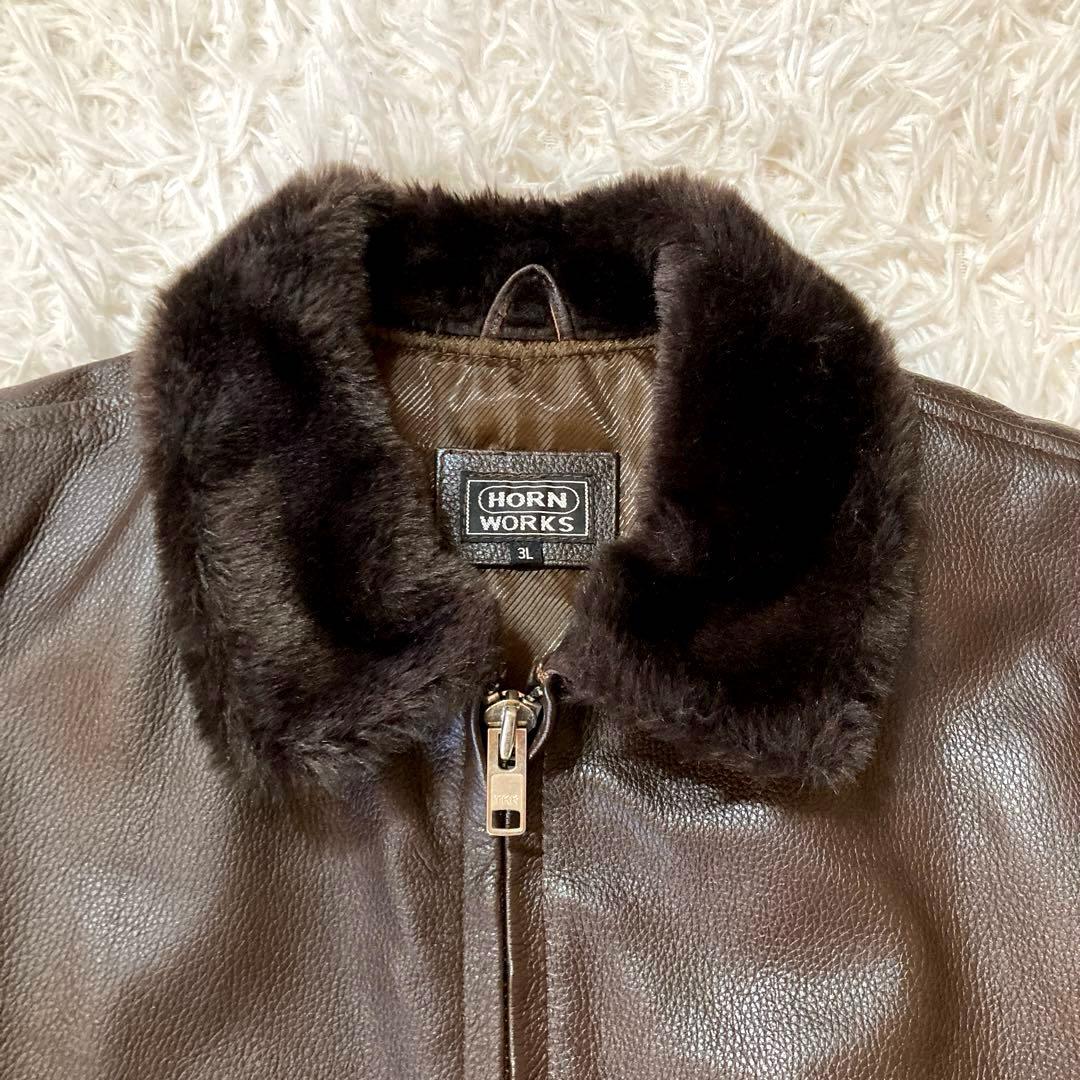 【良品・希少3L】ホーンワークス　カウレザー G-1 フライト　ダークブラウン