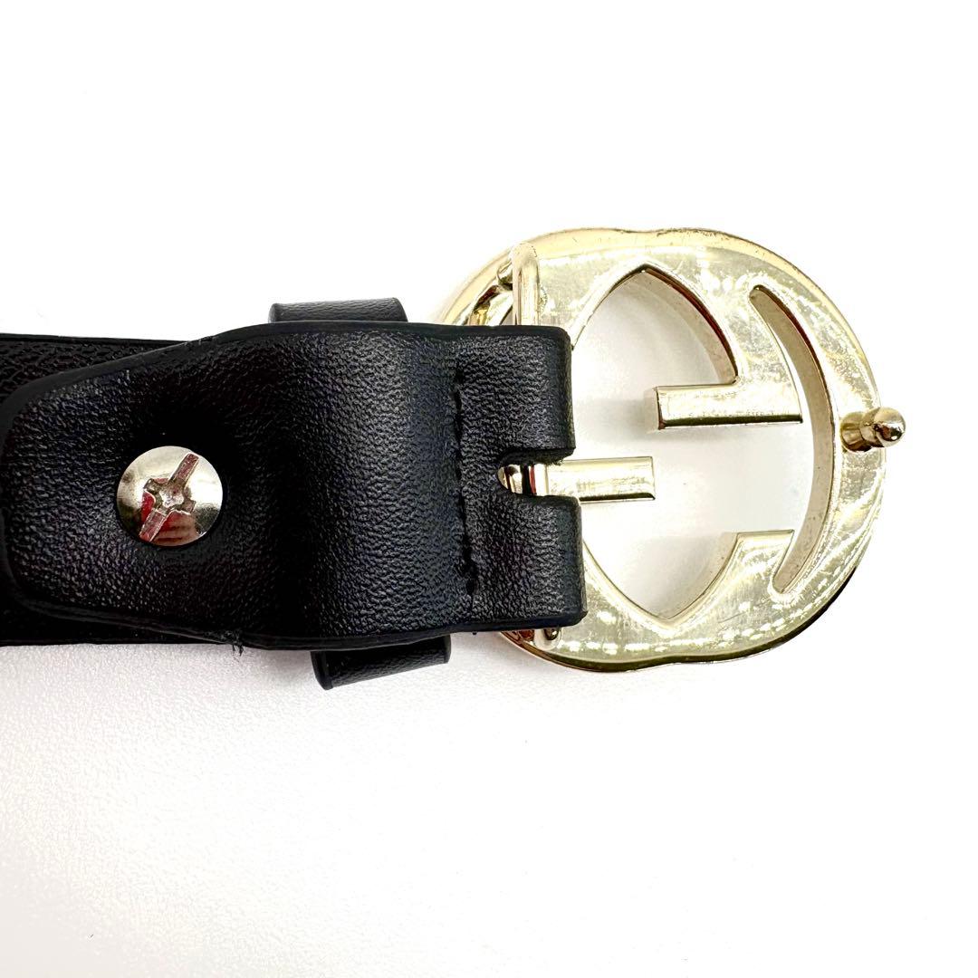 【美品】GUCCI ベルト インターロッキング 黒 ゴールド ダブルGG レザー