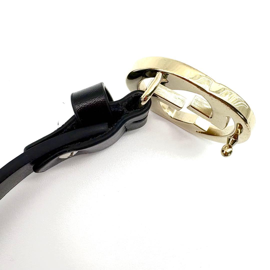 【美品】GUCCI ベルト インターロッキング 黒 ゴールド ダブルGG レザー