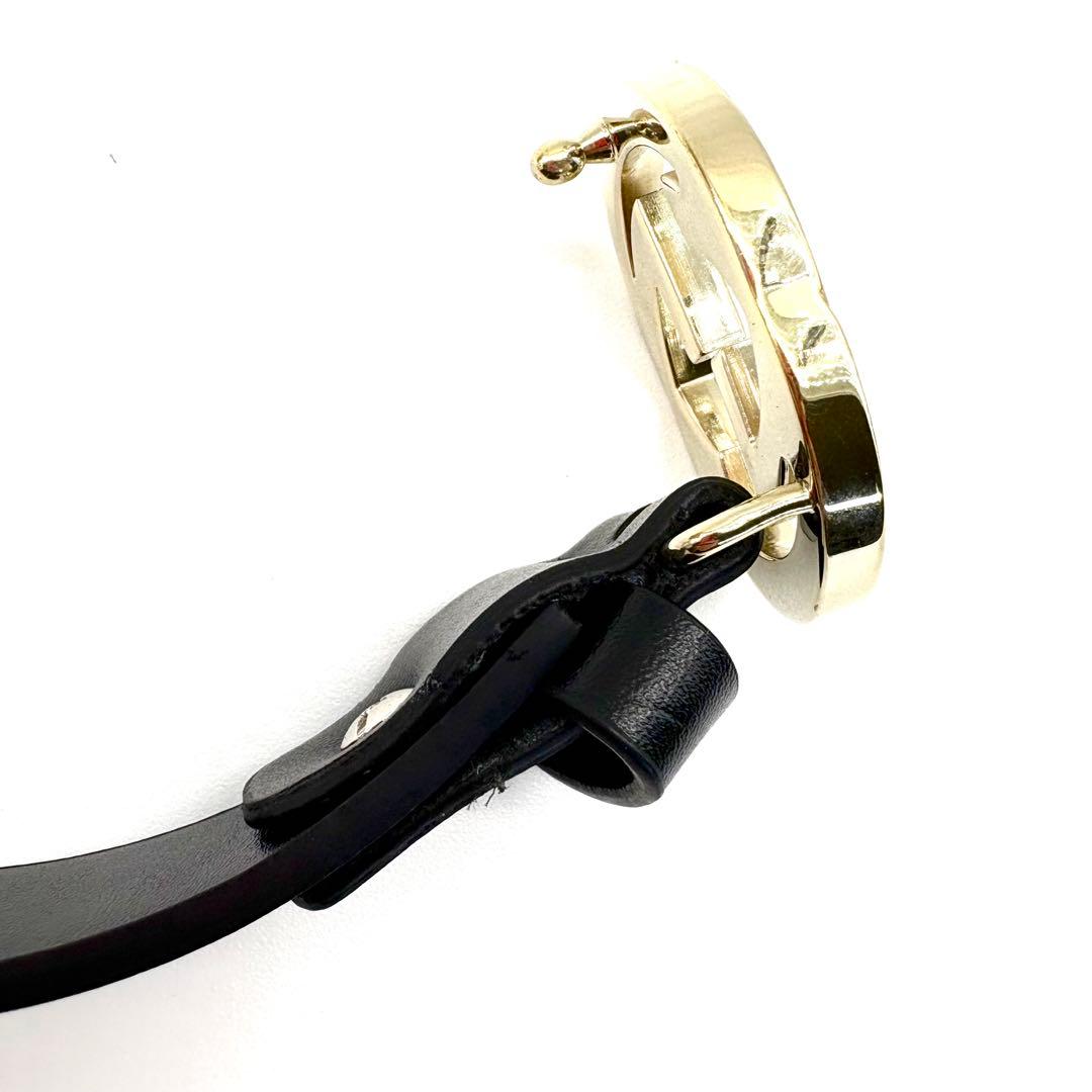 【美品】GUCCI ベルト インターロッキング 黒 ゴールド ダブルGG レザー