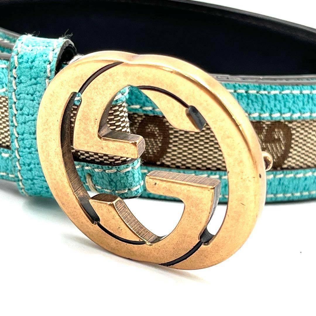 【美品】 グッチ ベルト GGキャンバス インターロッキング レディース