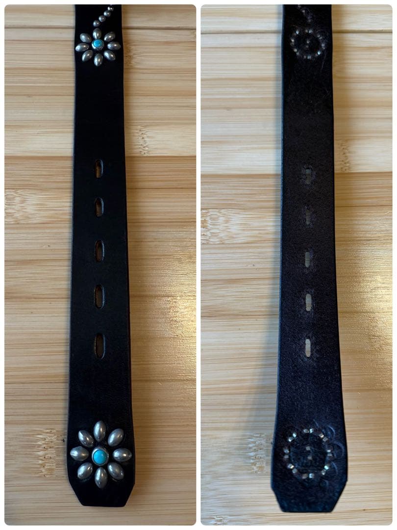 ⭐️新品⭐️HTC⭐️フラワーターコイズ⭐️シルバースタッズ⭐️ブラックレザー⭐️30インチ