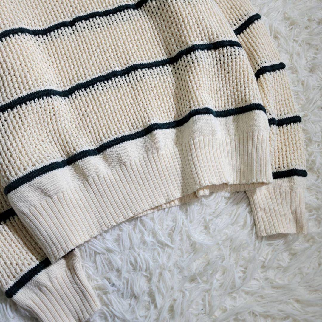 美品☆シンゾーン　リネン コットン ニット ボーダー クルーネック　メッシュ