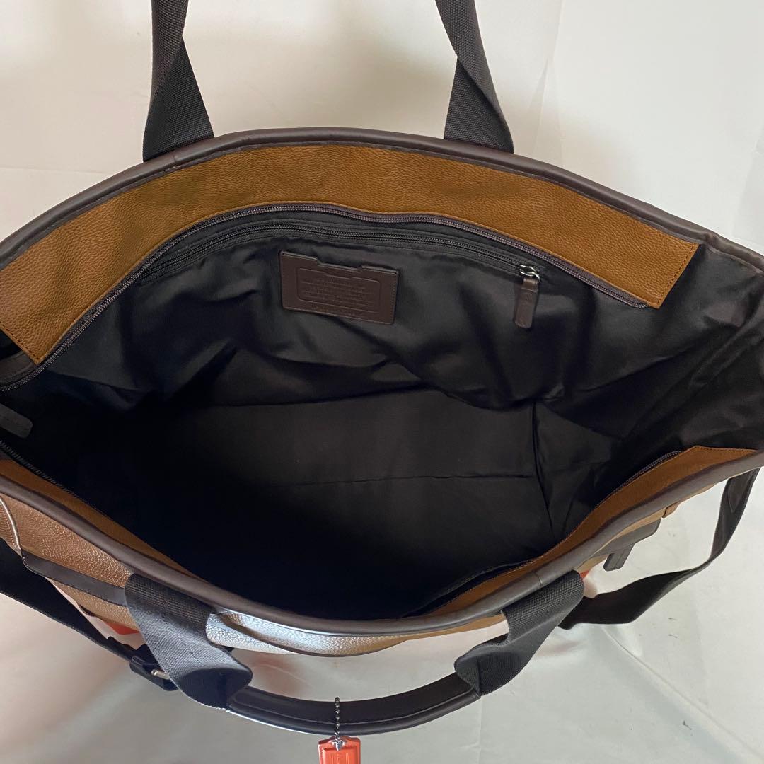 美品　COACH　2WAYトートバッグ　本革　オレンジ　ブラウン　タグ付未使用品