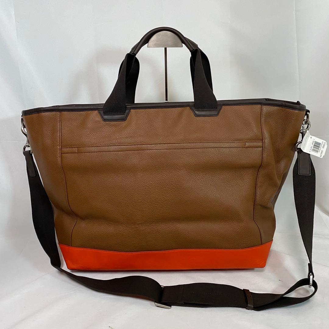 美品　COACH　2WAYトートバッグ　本革　オレンジ　ブラウン　タグ付未使用品
