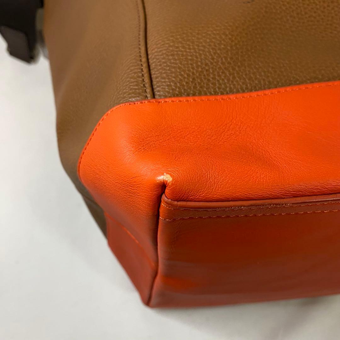 美品　COACH　2WAYトートバッグ　本革　オレンジ　ブラウン　タグ付未使用品