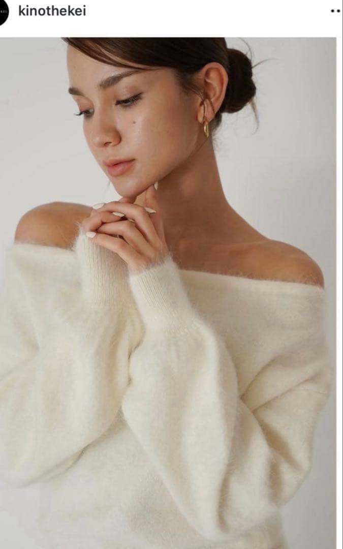 トップス kinothekei Angora fur off shoulder knit