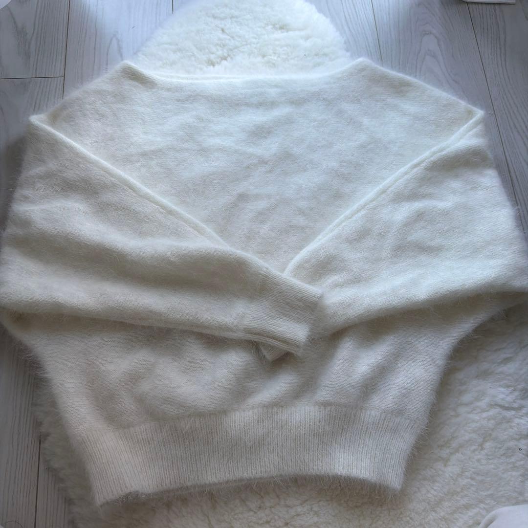 トップス kinothekei Angora fur off shoulder knit