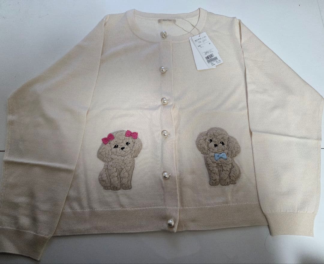 ローズティアラ　Puppy刺繍 長袖カーディガン アイボリー