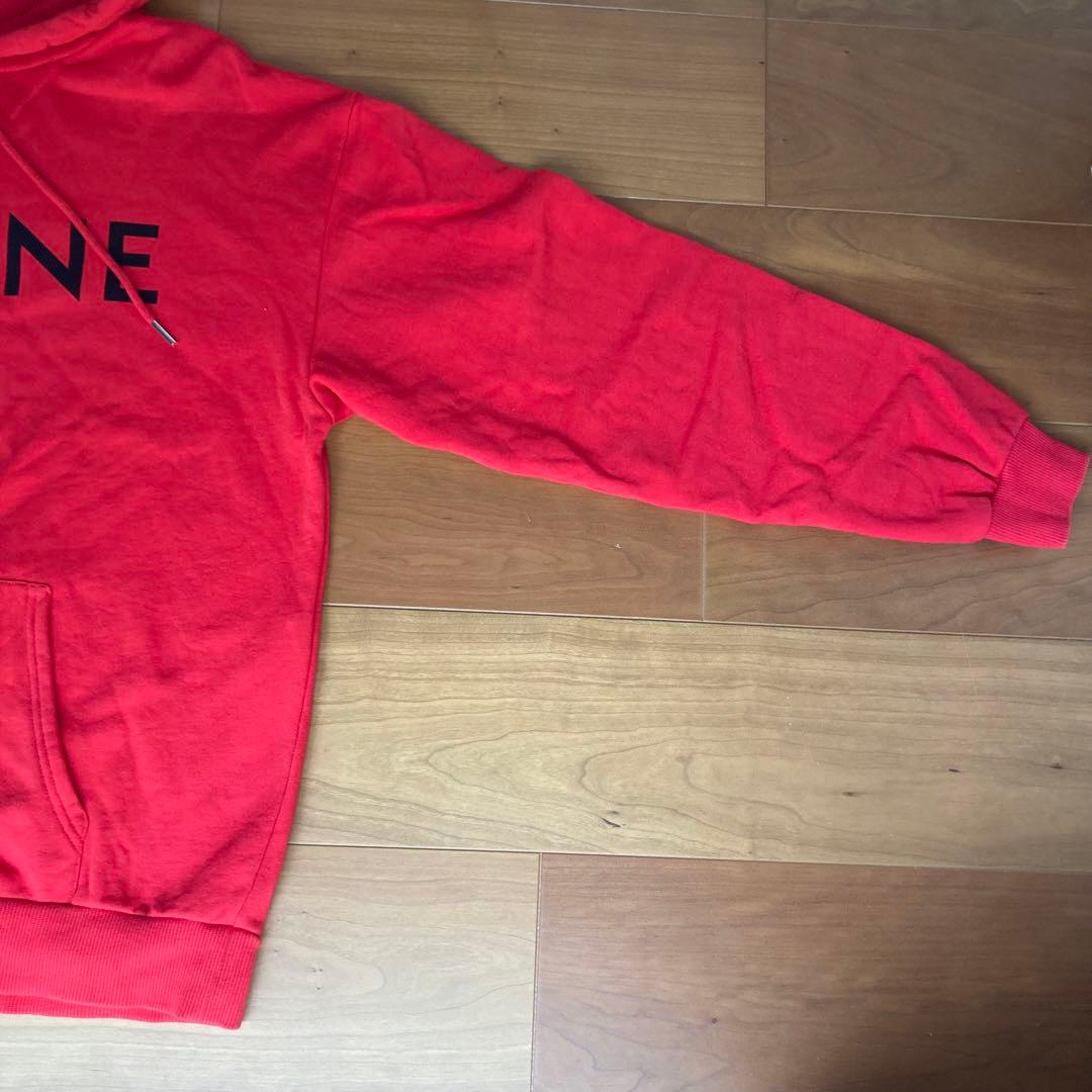 【美品】CELINE 赤　パーカー M フード付　スウェット　ロゴ　正規品