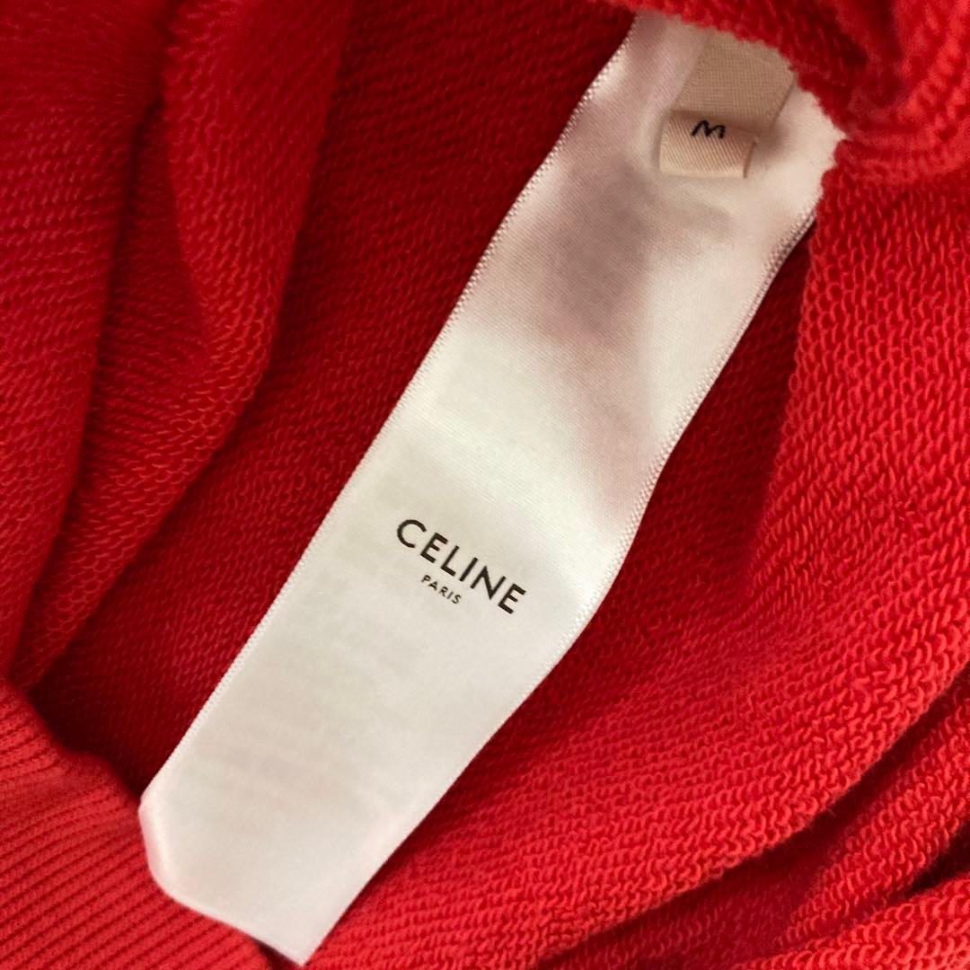 【美品】CELINE 赤　パーカー M フード付　スウェット　ロゴ　正規品