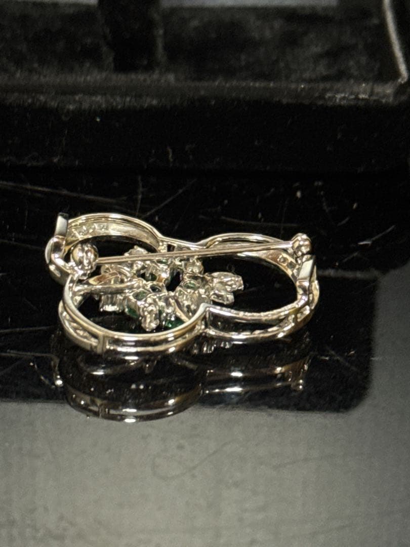 鑑定書付 Pt900 天然エメラルド ダイヤ 帯留 ブローチ