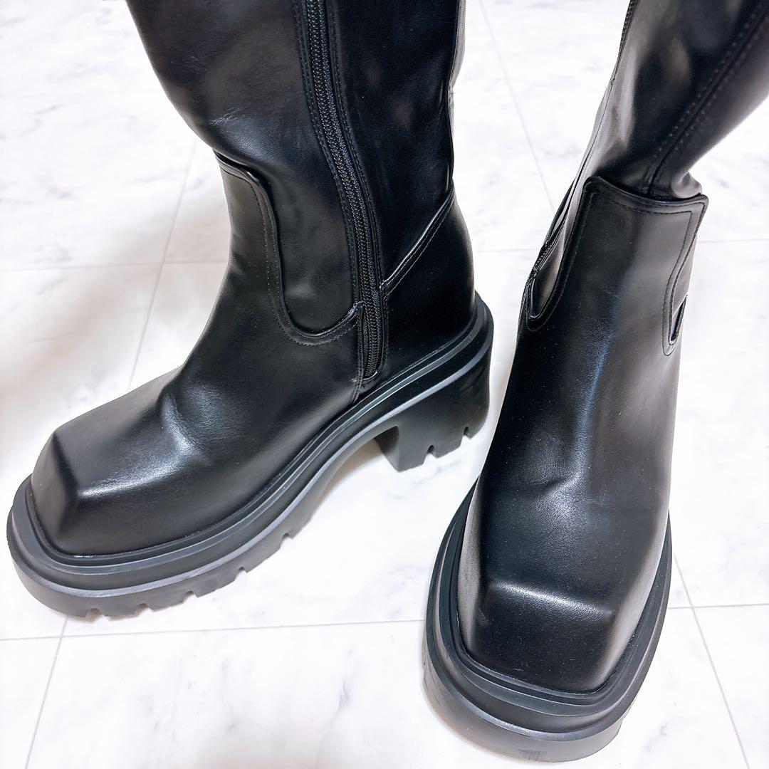 SQUARE TOE KNEE BOOTS スクエア トゥニー ロングブーツ