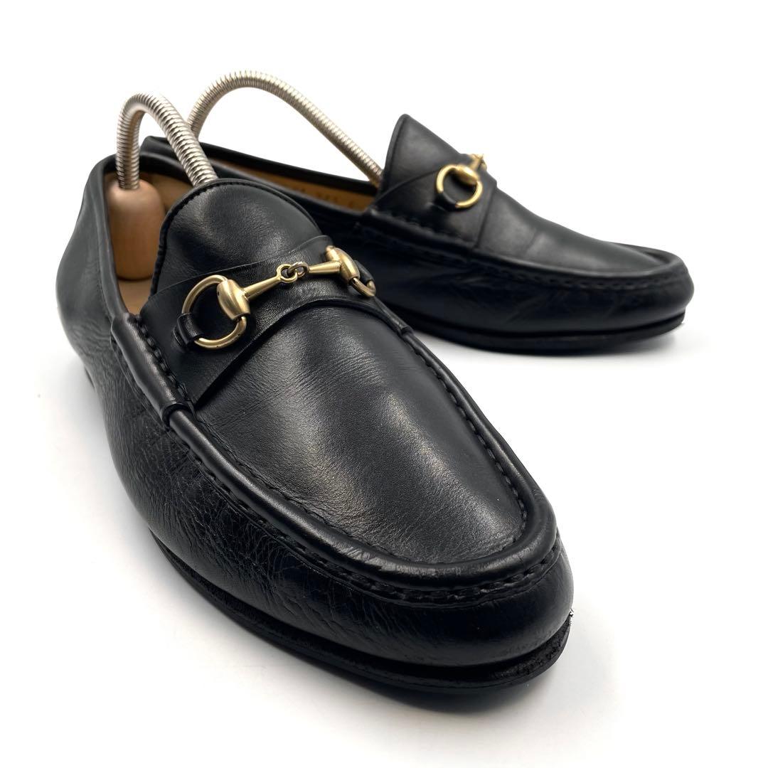 《超美品》グッチ ホース ビット ローファー ゴールド金具 黒系 37 1/2