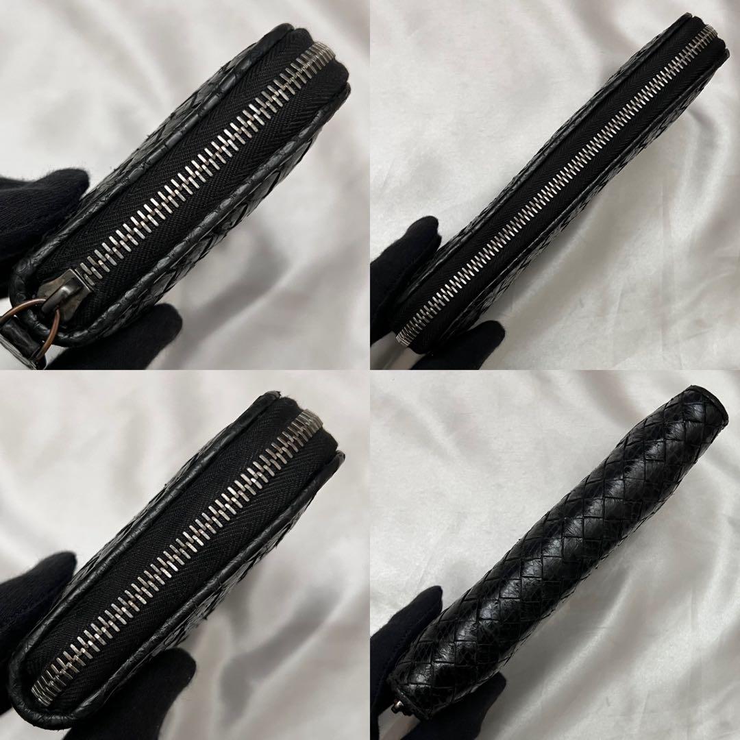 ◇レア美品◇ボッテガヴェネタ　パイソンレザー長財布　ラウンドジップ　ブラック