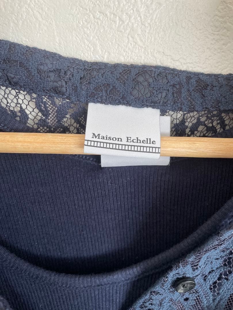 メゾンエシェル　タンク付レースシャツ　ネイビー