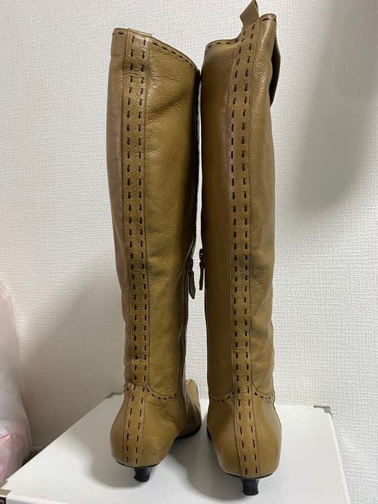 sub5　エルメス　ロングブーツ　本革　ベージュ　ステッチ