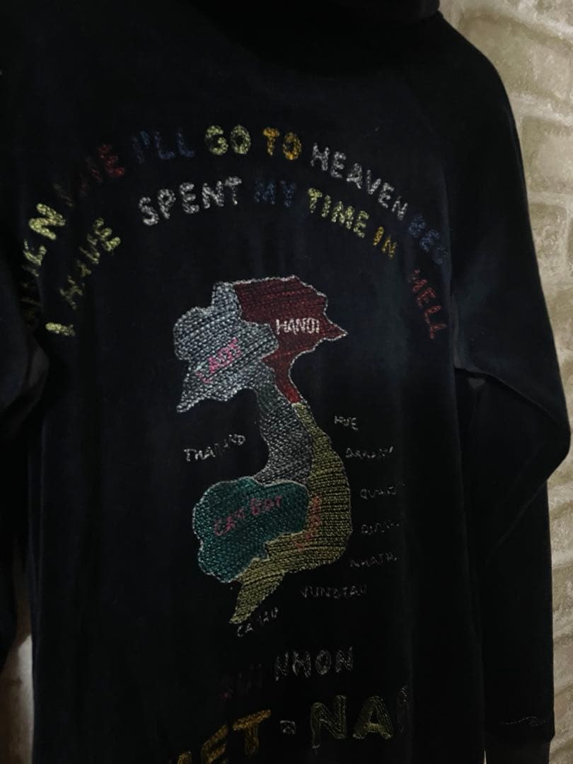 aldies メンズM パーカー　ベトジャン　スカジャン　ベロア　刺繍　ベトナム