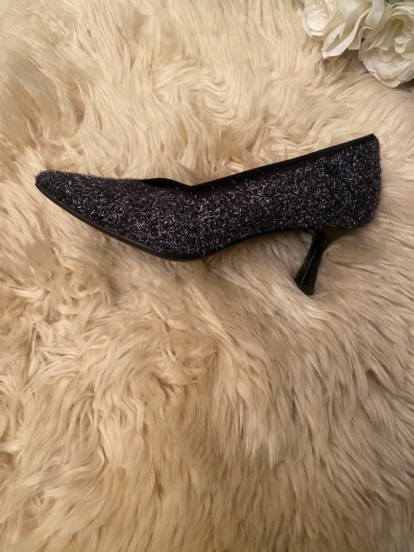VIVAIAブラック・グリッター ポインテッドトゥパンプス 35