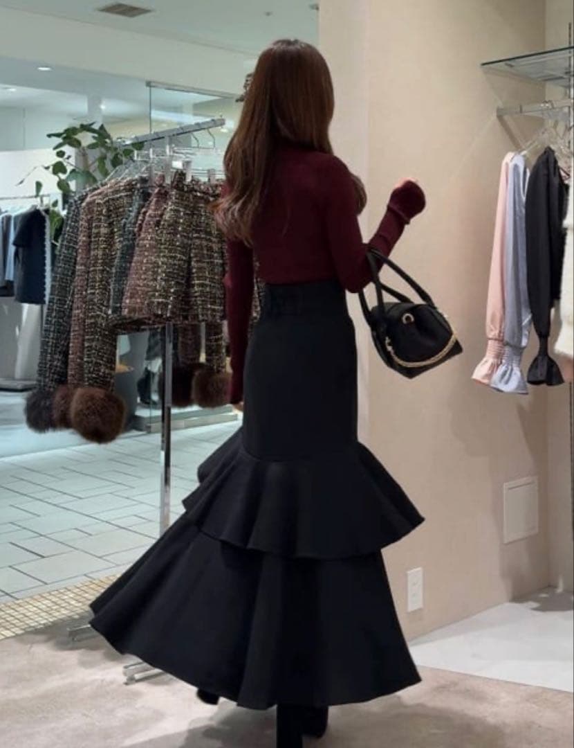 rienda♡フリルスリットハイウエストスコートショートパンツ ブラック