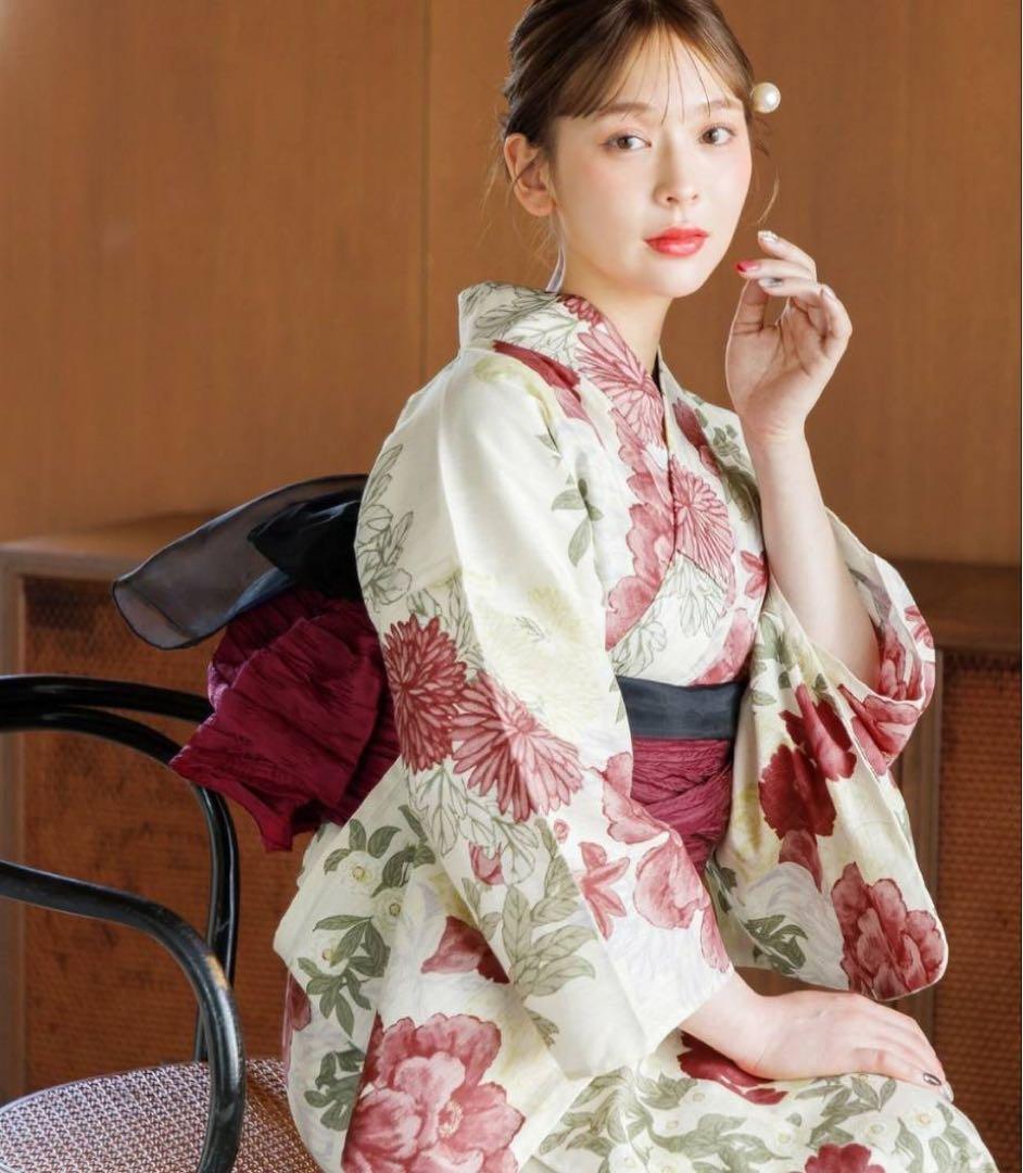 Dita★浴衣4点セット　夏の牡丹重ね　赤　大人浴衣