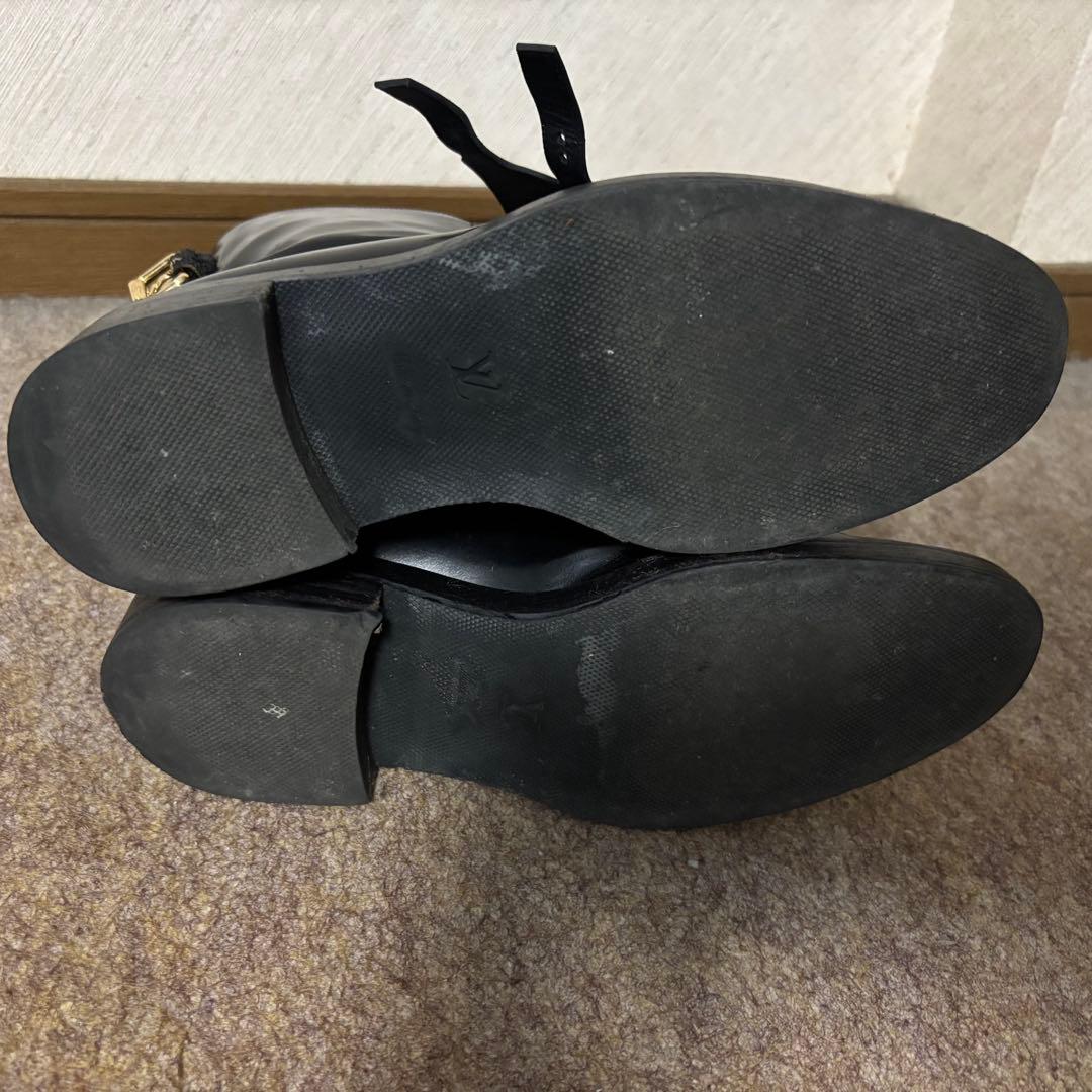 ルイヴィトン レザー ショートブーツ 黒 37 LV ベルト コードバン 革靴