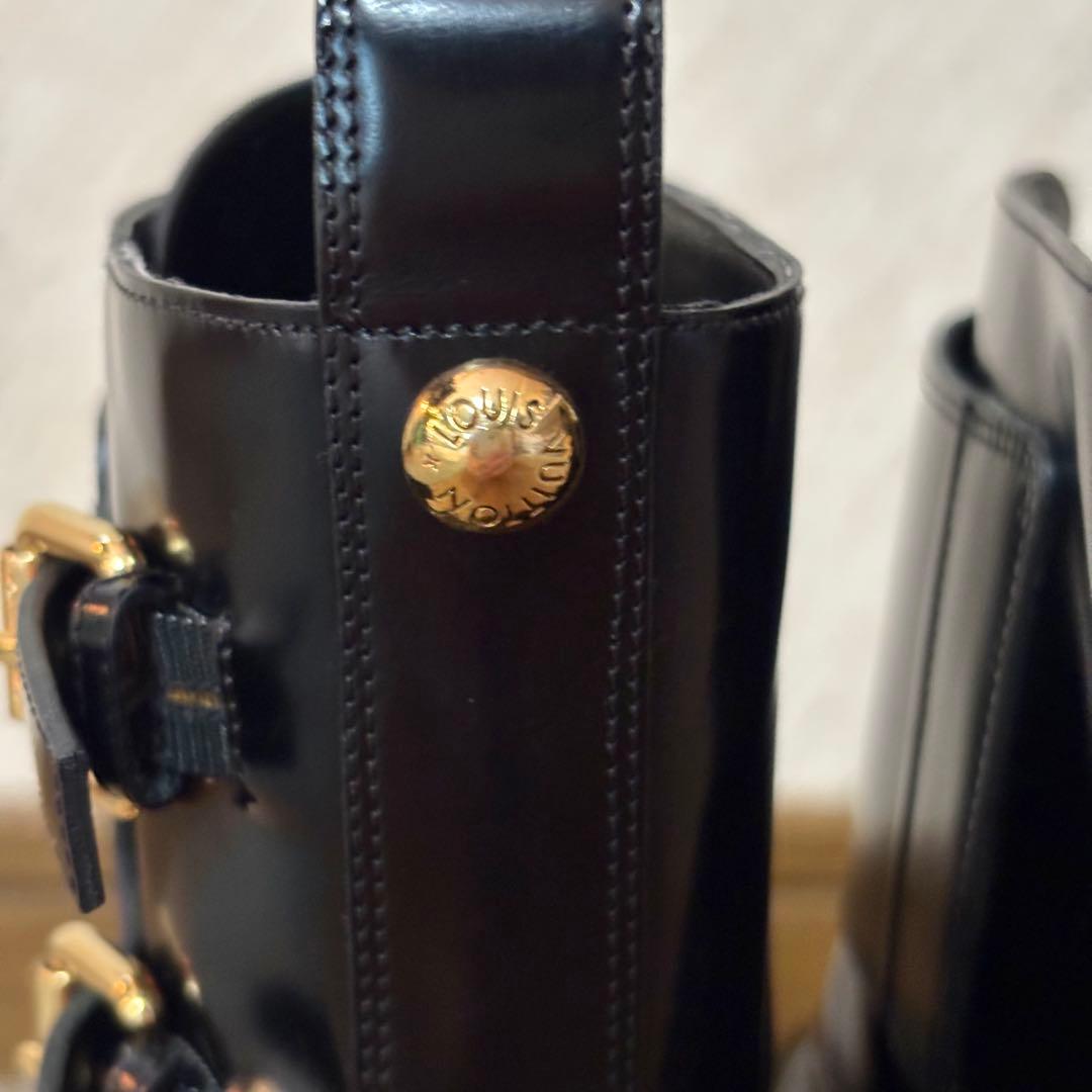 ルイヴィトン レザー ショートブーツ 黒 37 LV ベルト コードバン 革靴