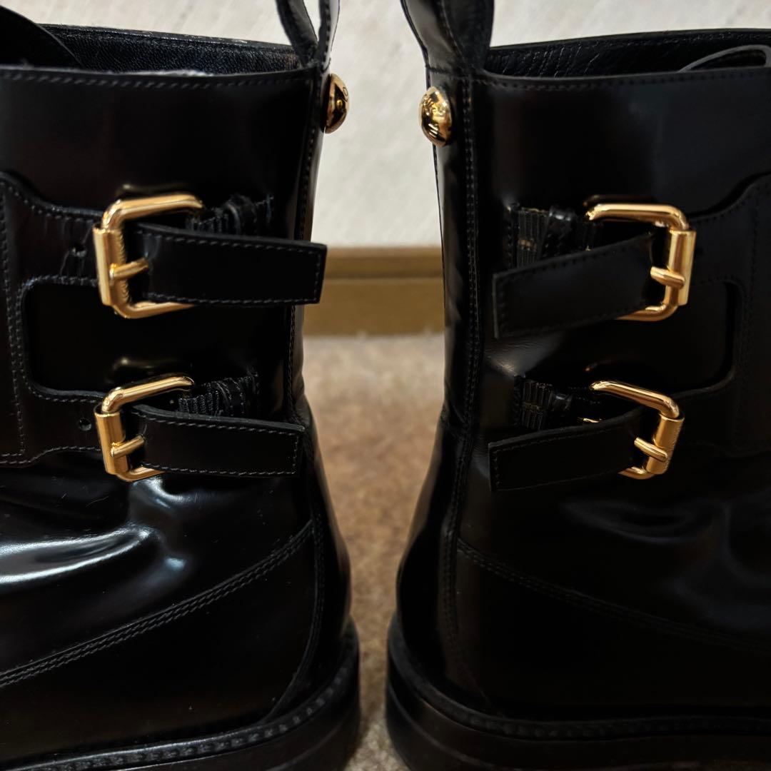 ルイヴィトン レザー ショートブーツ 黒 37 LV ベルト コードバン 革靴