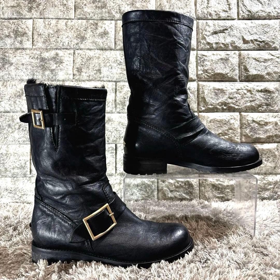 美品❣️JIMMY CHOO ブーツ ソフトレザー ムートン 23.5 高級感✨