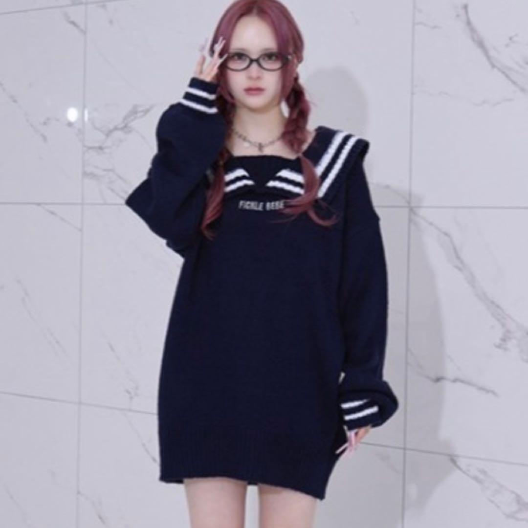 Fickle Bebe/フィクルベベ セーラーカラーニット ネイビー