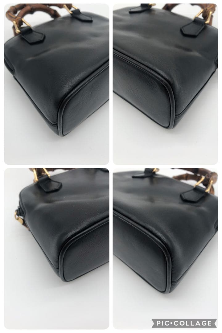 【訳あり】GUCCIグッチブラックハンドバッグ バンブーハンドル付き