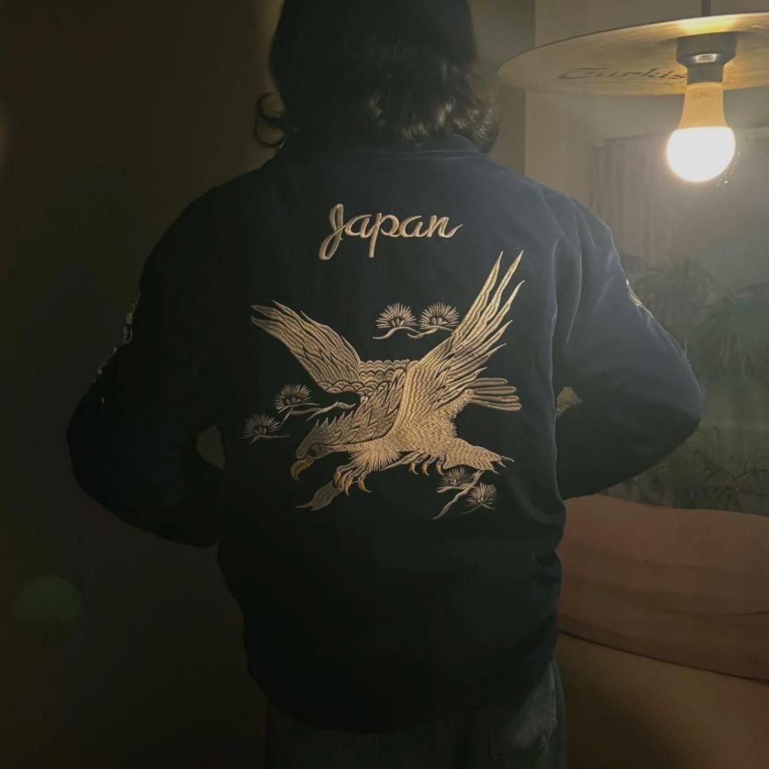 【スカブルゾン】刺繍ドラゴンと鷲の別珍ジャンパー　紺２XL