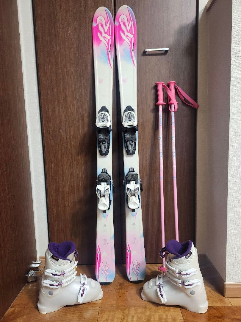 子供スキー4点セット スキー板124cm ブーツ21~22cm ストック90