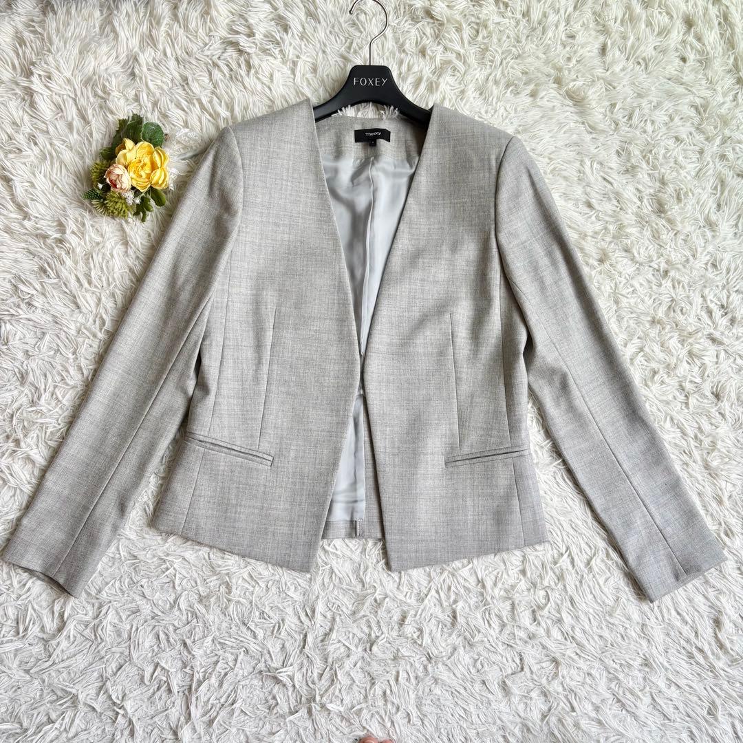 極美品♡セオリー セットアップ ノーカラー パンツ 2/M ライトグレー 近年物