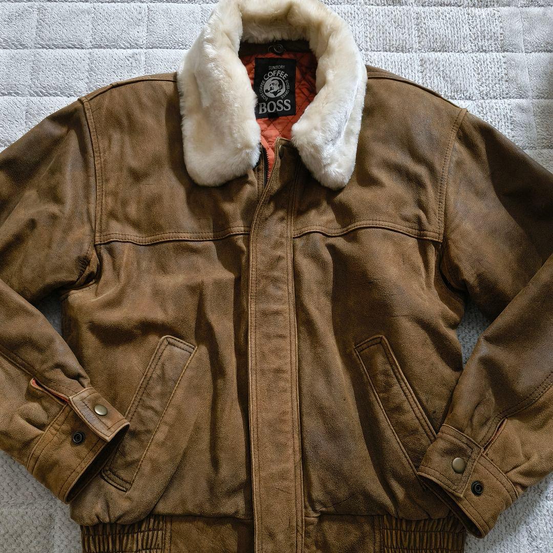 希少 本革 リアルレザー サントリー ボスジャン A-2 レザージャケット M