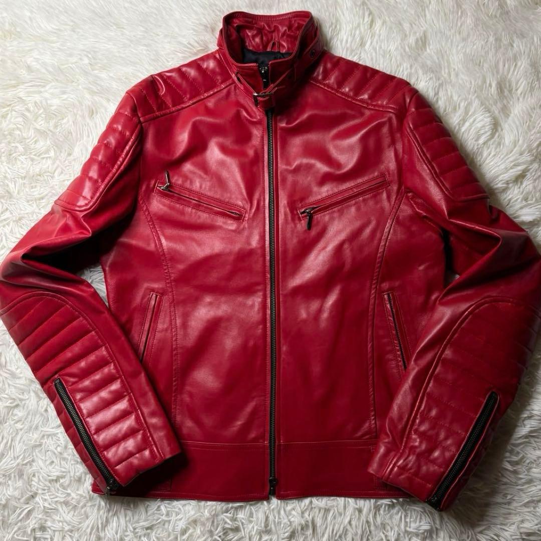極美品L相当✨ SCHAFFEN 本革 キルティング シングルライダース 赤