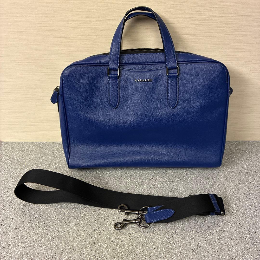 和*明様 美品COACH ビジネスバッグ　ブルーC8173斜めがけ用ストラップ付