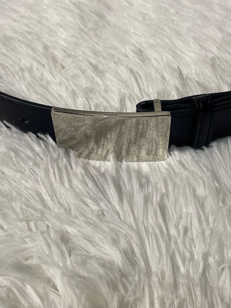 美品　GUCCI グッチ GG柄プレートバックル 本革　レザーベルト
