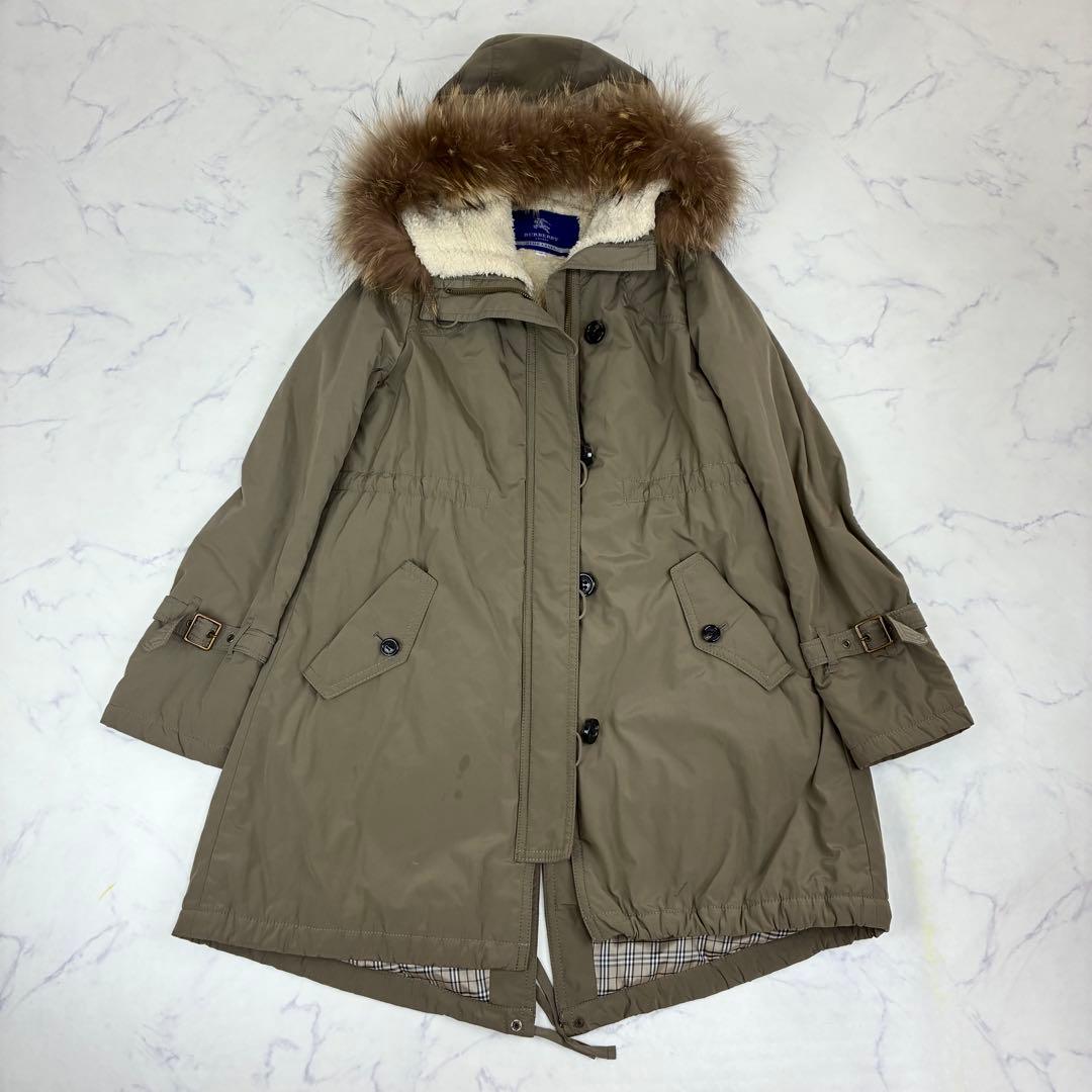 バーバリーブルーレーベル　 モッズコート　ノバチェック裏地　ボアライナー　ファー