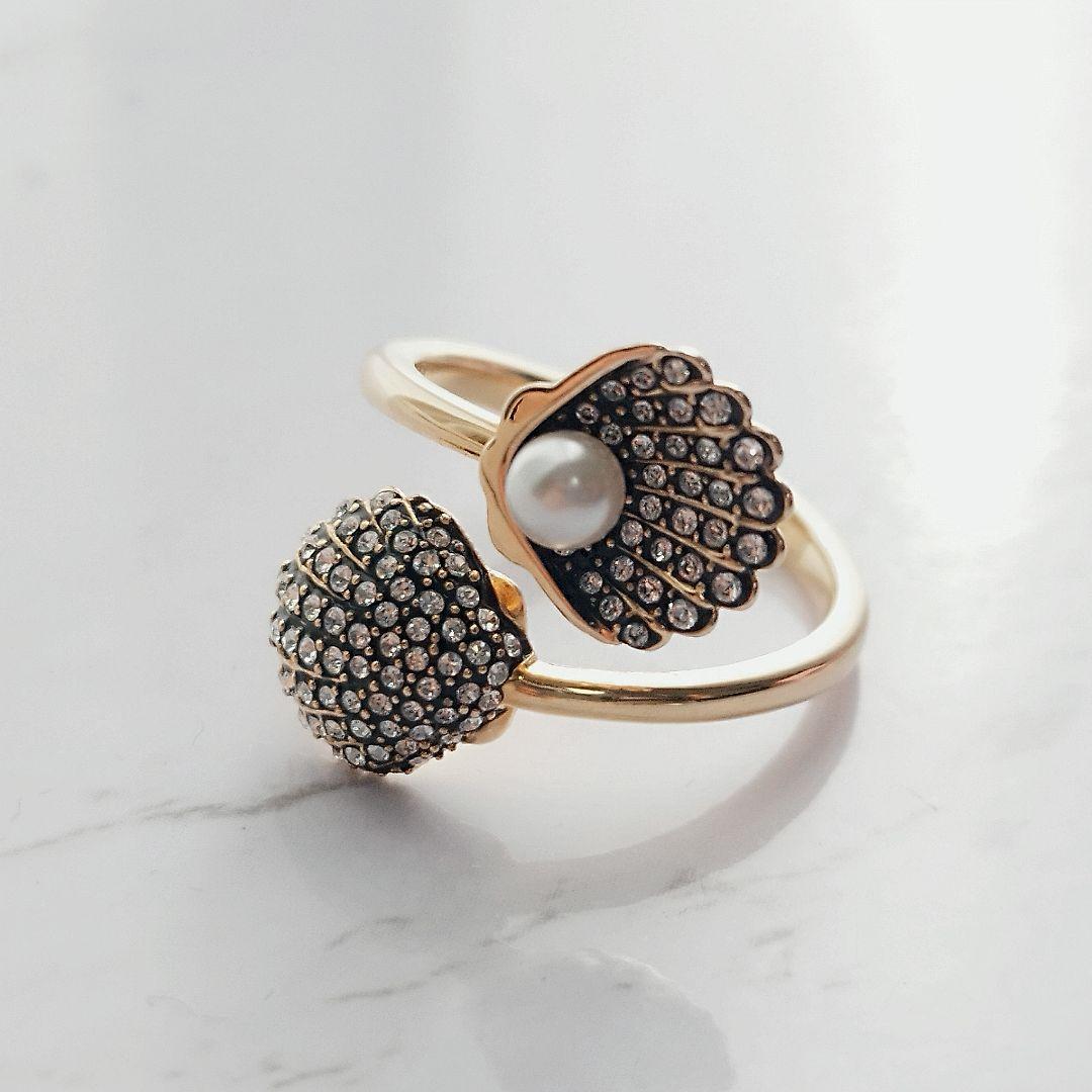 【未使用】スワロフスキー　idyllia　オープンリング　貝　パール 16号