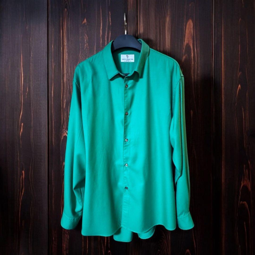 MBハイエンド尾州ウールシャツ（リラックスフィット）　グリーン　Lサイズ