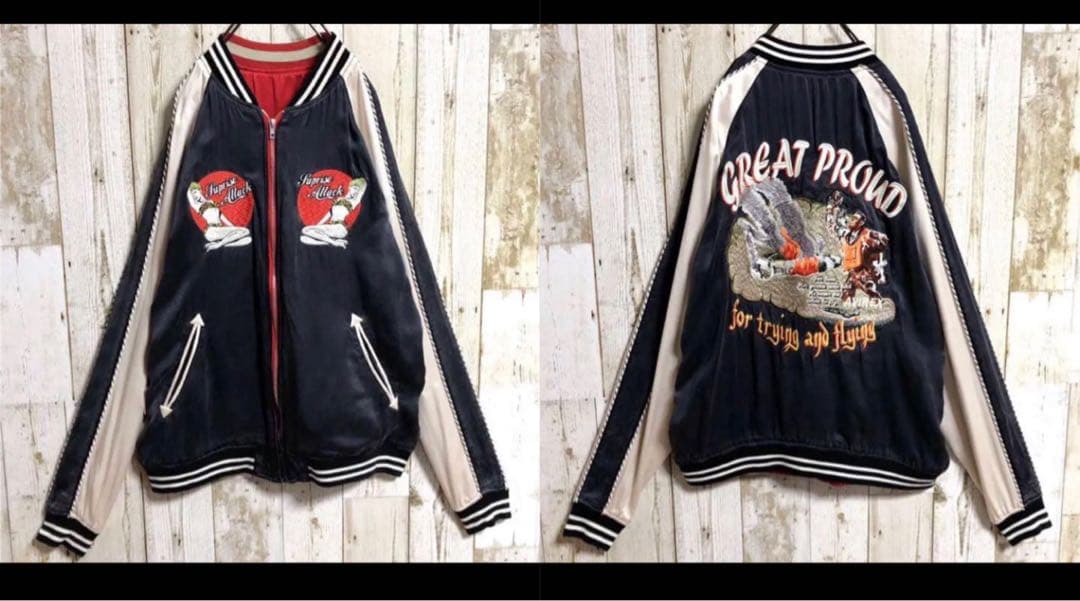 【AVIREX】リバーシブル 総刺繍 シルク素材 スカジャン sizeM