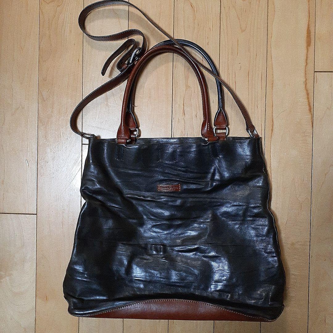 【土日限定】Daniel & Bob★レザー トートバッグ(カーキ × 茶)