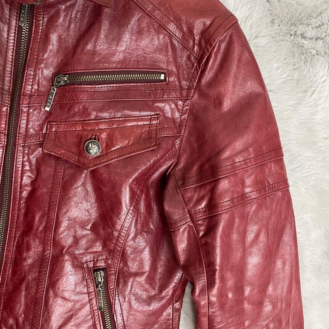 A.S.M レザージャケット 48 水牛革 赤 シングルライダース　Y2K